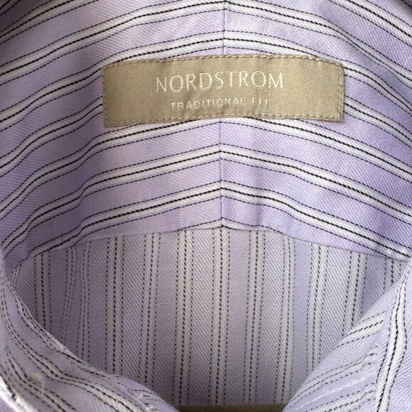 Nordstrom Men’s Lavender Stripe Wrinkle-Free Shirt 14.5 | 33 100% Cotton Preppy - Picture 4 of 5